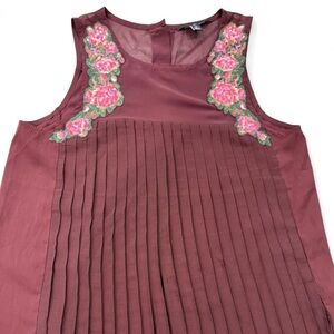 American Eagle Outfitters Burgundy Sleeveless Top with Pink Floral Embroidery